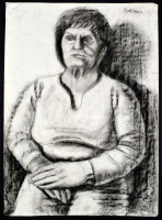Frank jelzéssel: Ülő nő. Szén, papír, sérült (szakadással), 69x50 cm
