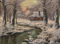 Gábris Béla (?-?): Téli táj. Olaj, vászon, jelzett. Enyhén sérült, neobarokk stílusú fa keretben, 60×80 cm