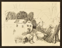 Hatos Csaba (1942 - ) : Tanya. Ofszet, papír, Jelzett. 30x36 cm Paszpartuban