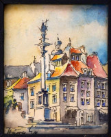 Háry jelzéssel: Tér. Tus, akvarell, papír, üvegezett fa keretben, 10x8 cm