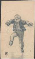 Helbing Ferenc (1870-1958): Korcsolyázó fiú. Ceruza, papír, pecséttel jelzett, 19×11 cm