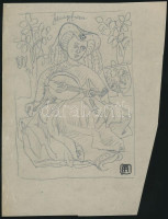 Helbing Ferenc (1870-1958): Zenélő fiatal hölgy. Ceruza, papír, pecséttel jelzett, 14×10 cm