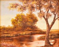 Horváth László (?-): Zsombékos. Olaj, farost, sérült keretben,  20×24 cm