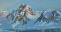 Katona jelzéssel: Hegyvidéki táj. Olaj, farost, fa keretben, 35x60 cm