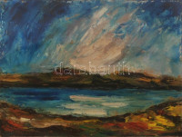 K.J. jelzéssel: Vízpart. Olaj, papír, üvegezett keretben, 31×39 cm