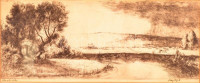 Komjáti-Wanyerka Gyula (1894-1958): Aratás. Rézkarc, papír, jelzett, üvegezett keretben, 16×39 cm