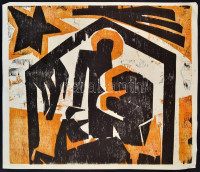 Kunt Ernő (1920-1994): Cím nélkül. Linómetszet. Jelzés nélkül. 30x35 cm