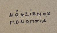 1995 Leisztner Piroska (1938-): Nőszirom. Monotípia, papír, jelzett (hátoldalán is), üvegezett fa keretben, hátoldalán Független Magyar Szalon kiállítási címkével, 43x43 cm