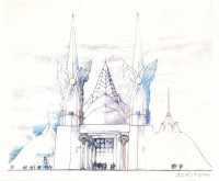 Makovecz Imre (1935-2011): Épületterv. Print, papír. Jelzett. 19x29 cm