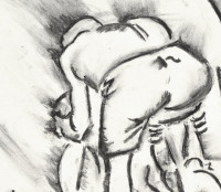 MCP jelzéssel: Kerékpáros. Szén, papír. 40,5x29,5 cm
