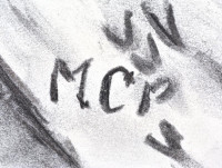 MCP jelzéssel: Kerékpáros. Szén, papír. 40,5x29,5 cm