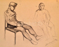 Mednyánszky jelzéssel: Ülő katona. Ceruza, papír, 21×31 cm