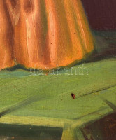 Mérey László (?-?):  Virágcselédet figurával. Olaj, vászon (lyukas), jelzett, 53×69 cm