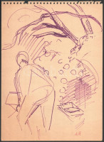 Molnár Róza (1900-1977): Kertben. Filctoll, papír, jelzett, 33,5×24,5 cm