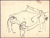 Molnár Róza (1900-1977): Alakok. Filctoll, papír, enyhén foltos, jelzett, 24×31,5 cm
