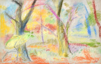 Molnár Róza (1900-1977): Színes kert. Pasztell, papír, jelzett, 32×51 cm