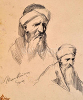 Munkácsy jelzéssel: Fejek. Ceruza, papír, 30,5×21,5 cm