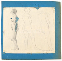 Pataky Ferenc (1897-?): Álló akt tanulmányok. Ceruza,  papír (vékony kartonra kasírozva), jelzett, sérült, hiányos, 21x24 cm