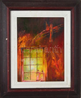 PÉ jelzéssel: Ünnepvárás, olaj, farost, hátoldalán is jelzett és datált (Papp ME, Ünnepvárás, 2006, fa keretben, 40x30 cm
