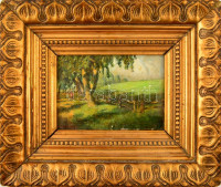 Perlmutter Izsák (1866-1932): Napos dombtető. Olaj, vászon, jelzett, keretben, 12,5×17 cm