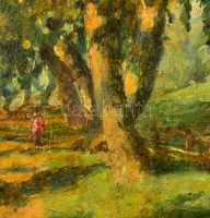 Perlmutter Izsák (1866-1932): Napos dombtető. Olaj, vászon, jelzett, keretben, 12,5×17 cm