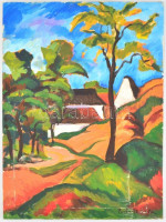 Perlrott jelzéssel: Napfényes táj. Olaj, vászon, enyhén sérült, 67×47 cm