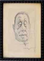 Pólya Tibor (1886-1937): Gerő Ödön műkritikus portréja. Ceruza, papír, jelzett, kasírozva, hátoldalán feliratozott, üvegezett fa keretben. Gerő Ödön (1863-1939) újságíró, műkritikus, író többek közt a Pesti Hírlap, a Magyar