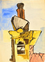 Rácz András (1926-2013) : Torony. Akvarell, papír, jelzett (R), 40×29 cm
