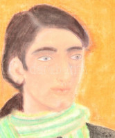 Sassy jelzéssel: Férfi portré. Pasztell, papír, szakadással, ragasztóval, 46,5x35 cm