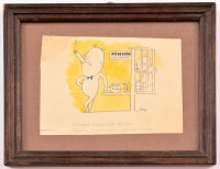Say Kornél (?-?): Nikotex reklám karikatúrák (3 db).  Tus-akvarell, papír, jelzett,  üvegezett keretben, 12×10-10-18 cm
