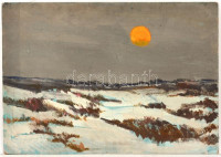 Somogyi János (angyalföldi) (1928-2010): Teliholdas este. Olaj, farost, 50x70 cm