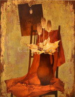 Somogyi-Soma László (1927-2004): Festők virága. Olaj, farost, jelzett, keretben, 80×60 cm