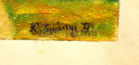 Spányi jelzéssel: Út mentén. Olaj, papír, kasírozva, üvegezett, sérült fa keretben, 10x14 cm