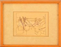 Stark Anna (1922-2000): Szigliget. Filc, karton, jelzett (hátoldalon üdvözlő sorokkal), üvegezett keretben, 12×16,5 cm