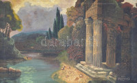 Szatmári J 1931. jelzéssel: Görög táj. Olaj, vászon. Fa keretben. 35x56 cm