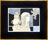 Szász Endre (1926-2003): Az öregség szobra. Szitanyomat, papír, jelzett, számozott (100/20), üvegezett fa keretben, 29,5x41,5 cm