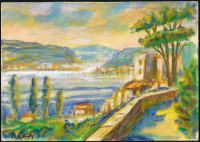 Szecsödy jelzéssel: Partmenti táj. Tempera, karton 15x21 cm