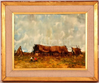 Szegvári Károly(1920-2002): Tanya. Olaj, farost, jelzés nélkül, keretben, 30×40 cm