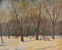 Szemenyei Ferenc (1894-1990): Téli séta. Olaj, vászon, jelzett, kartonra kasírozva, 46,5×58 cm