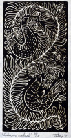 Tokay János (1919-): Sámsoni madarak. Fametszet, papír, jelzett, számozott (20/25), 30x15 cm