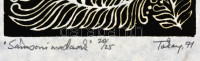 Tokay János (1919-): Sámsoni madarak. Fametszet, papír, jelzett, számozott (20/25), 30x15 cm