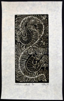 Tokay János (1919-): Sámsoni madarak. Fametszet, papír, jelzett, számozott (20/25), 30x15 cm