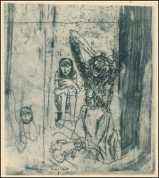 Össz. 5 db klf. rézkarc és hidegtű grafika, többek közt Varga Nándor Lajos, Pirkenstein után (1895-1978): Fünfkirchen (Pécs), rézkarc, papír, jelzett a karcon, 9,5x14,5 cm