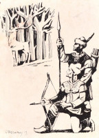 Vaszary jelzéssel: Csodaszarvas. Tus, papír, vékony kartonra kasírozva, 21x15 cm