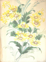 Villányi jelzéssel: Virágok. Akvarell, selyem, kartonra kasírozva, foltos üvegezett, enyhén sérült fa keretben, 45,5x35,5 cm