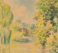 Vigh jelzéssel: Tóparti fák. Akvarell, papír, kartonra kasírozva, keretben 30,5×43 cm