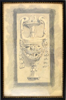 Vittorio (...) jelzéssel: Historizáló kupa. Ceruza, papír, üvegezett fa keretben, 38,5x48,5 cm