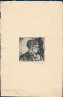 Walleshausen Zsigmond (1888-1978): Önarckép. Rézkarc, papír, jelzett, gyűrődéssel, 'Imrének szeretettel 1923 XII.23 Zsiga', 7,5×8 cm