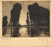 Weber József (?-?): Fekete fáklyák, rézkarc, papír, jelzett, kartonra kasírozva, 17x24 cm