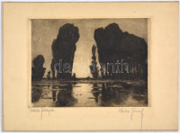 Weber József (?-?): Fekete fáklyák, rézkarc, papír, jelzett, kartonra kasírozva, 17x24 cm
